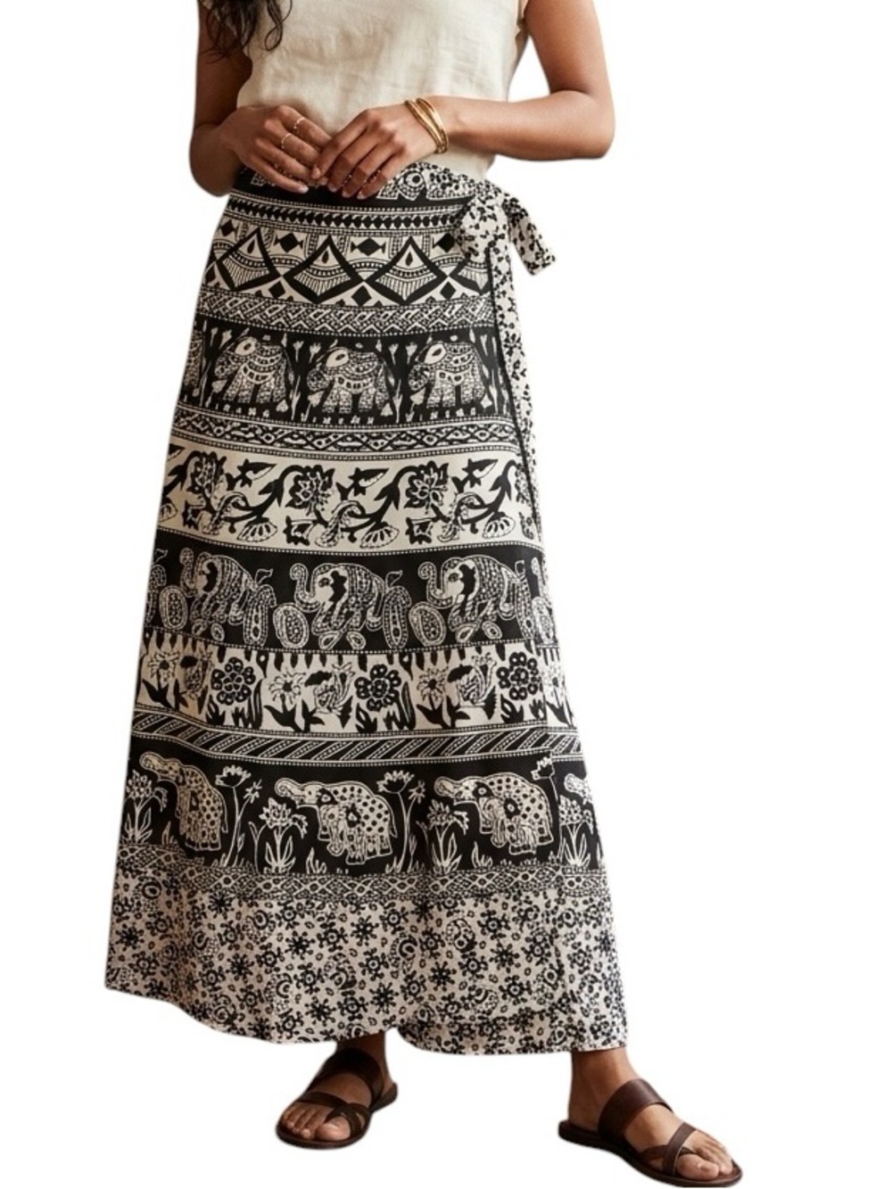 FUNKY PEOPLE Maxi Wrap Skirt Bohemian Black & Cream Size OS